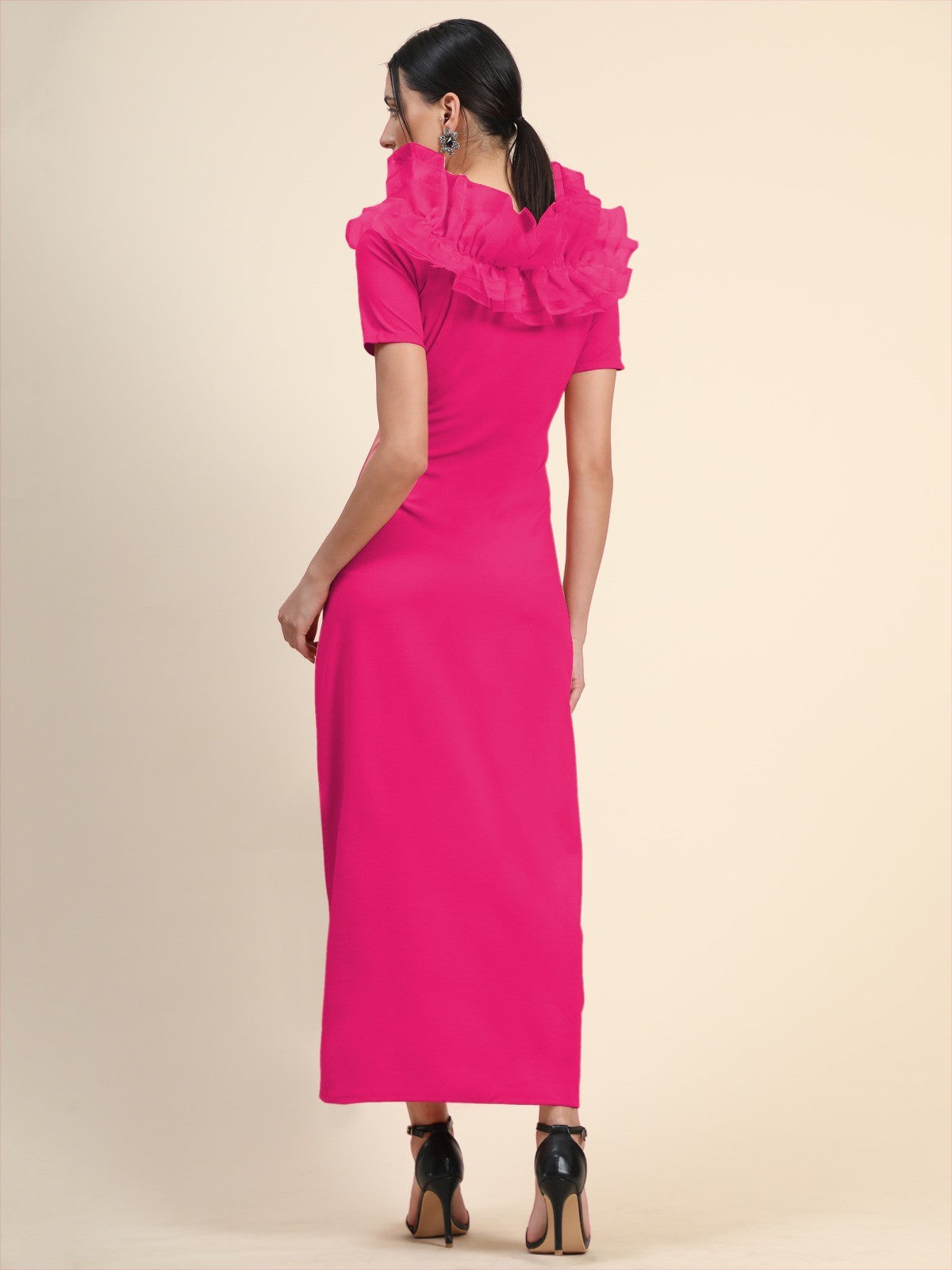 Women Stylish Solid Cotton Lycra Short Sleeve Maxi/Full Length Bodycon Pink Dress
