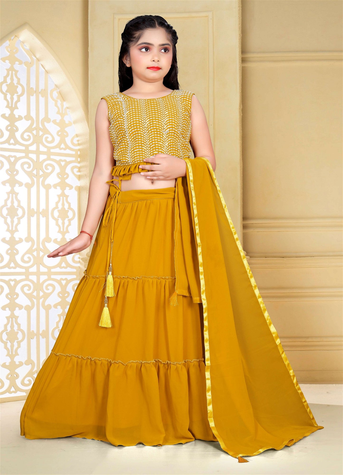 Yellow Georgette Embroidered Festive Wear Designer Lehenga Choli 619C