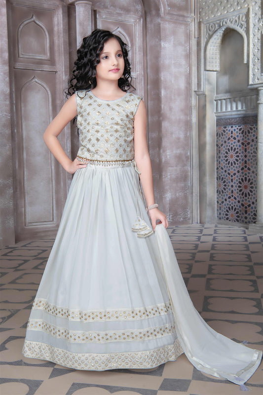 Grey Colour Embroidery Work Georgette Kids Lehenga Choli 620