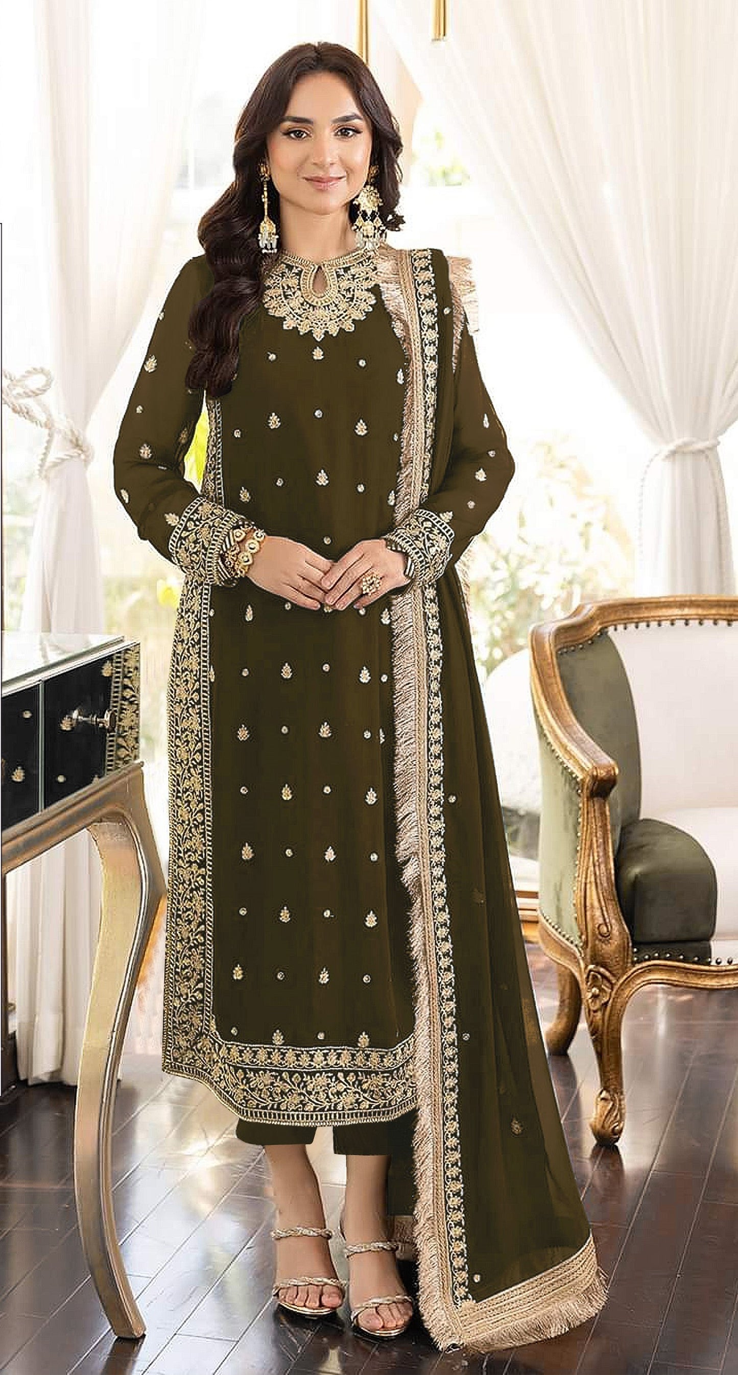 Sequin With Embroidery Work Festive Wear Suit