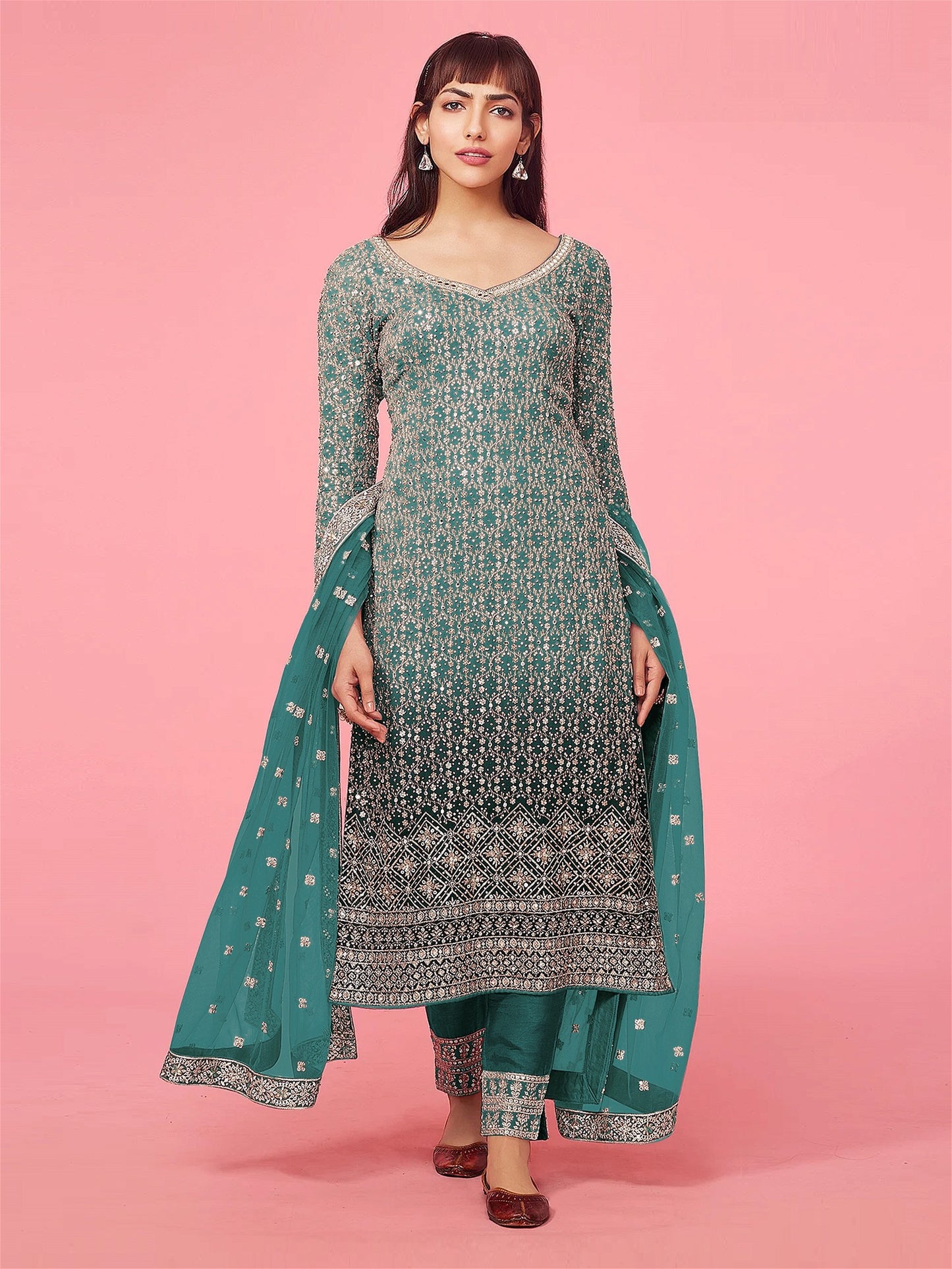 Semi Stitched Georgette Salwar Suit Embroidered Sequence Jari Work