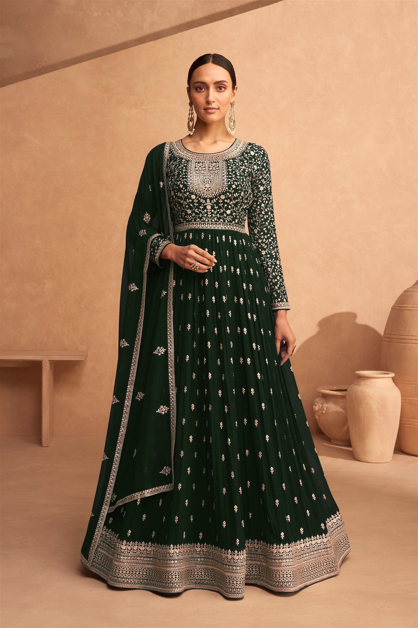 Beautiful Designer Anarkali Dupatta Gown Suit Wedding Party Wear Heavy Squence Embroidery Work