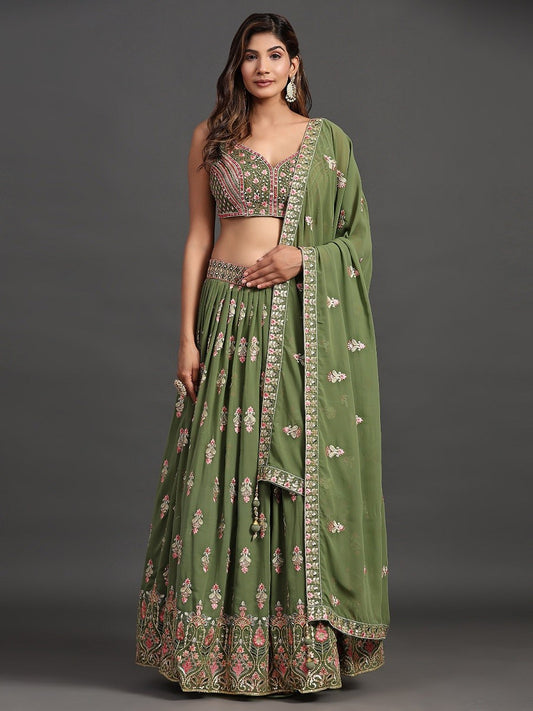 Green Georgette Party Look Elegant Lehenga Choli