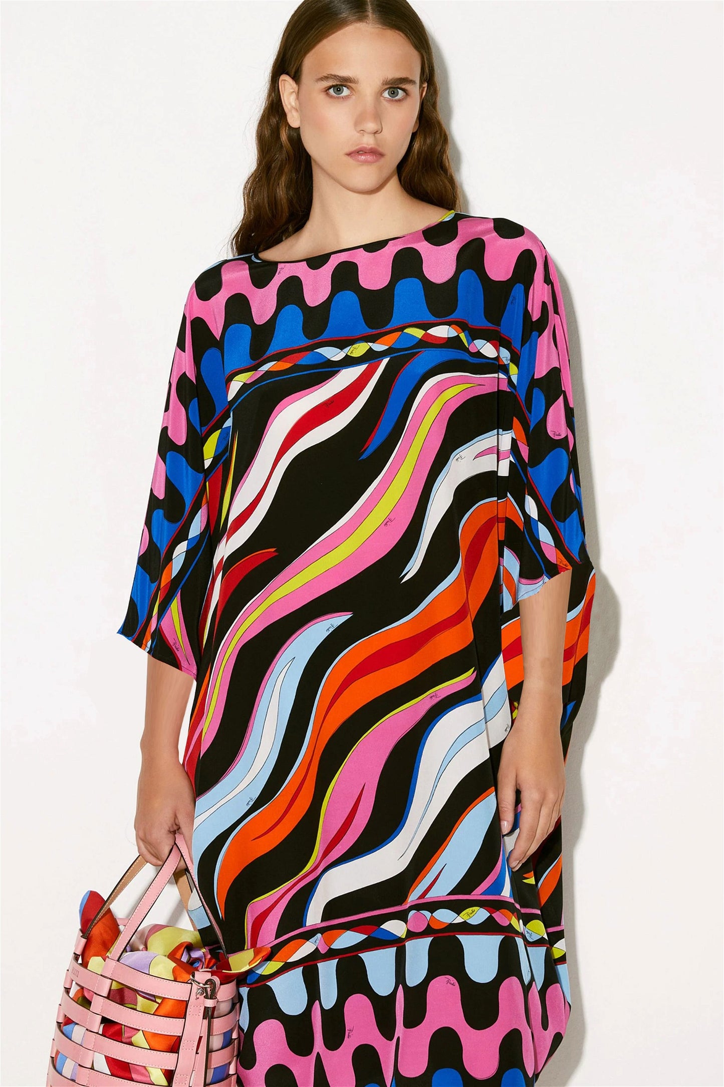 Printed Colorful Kaftan in Silk Crepe Fabric