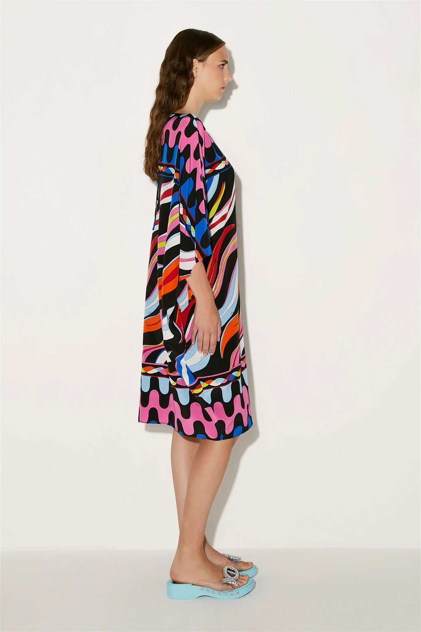 Printed Colorful Kaftan in Silk Crepe Fabric