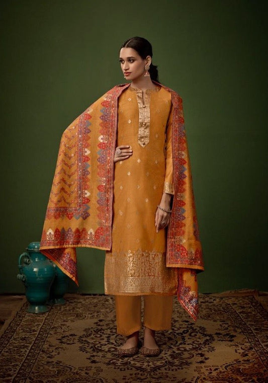 Yellow Festive Collection Of Jacquard Silk Dress Material