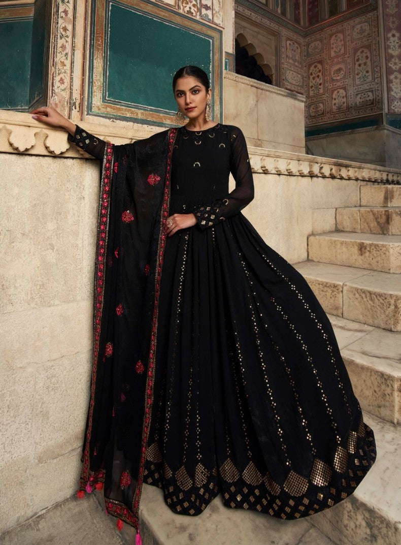 Black Women's Gown With Black Stylish Dupatta