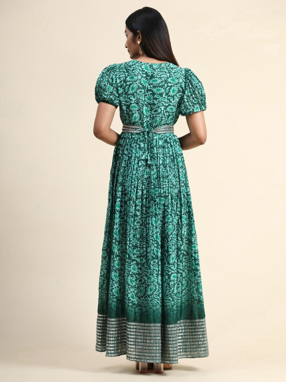 Dark Green Organza Long Gown For Women