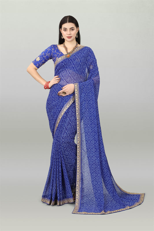 Blue Colour Georgette Bandhani Printed Saree