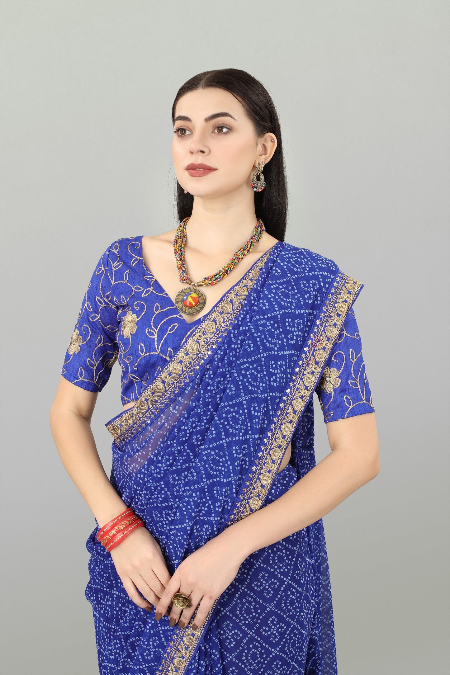 Blue Colour Georgette Bandhani Printed Saree