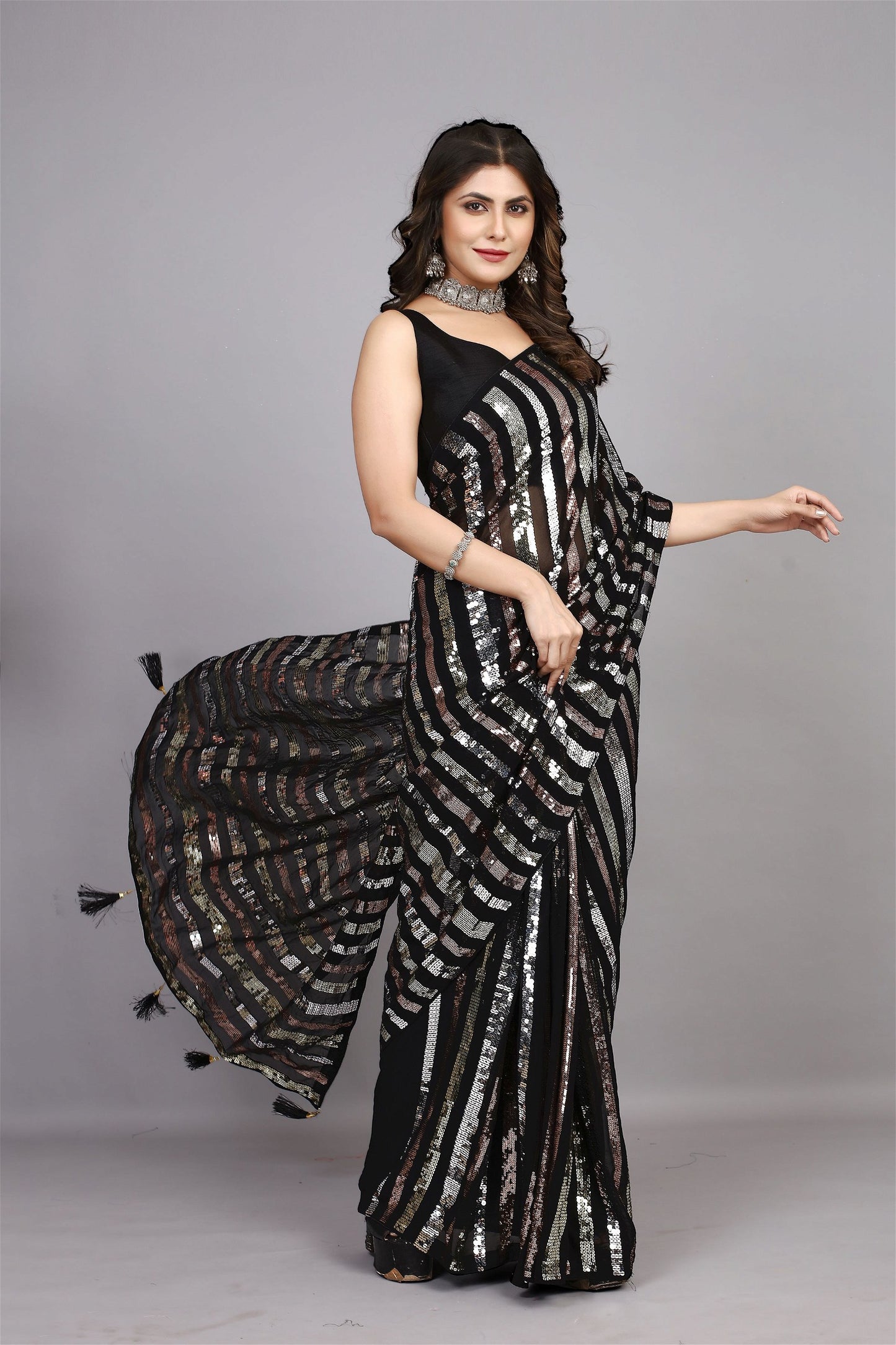 New Designer Bollywood Sequence Embroidery work party wear saree collection