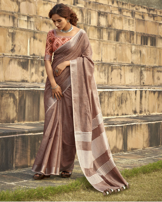Soft linen Silk With Khadi Print Saree