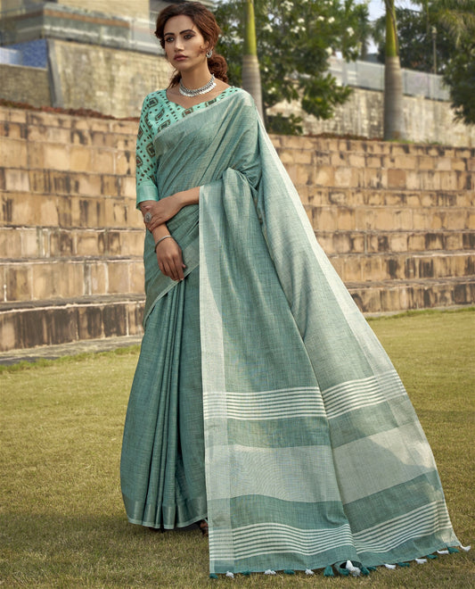 Soft linen Silk With Khadi Print Saree