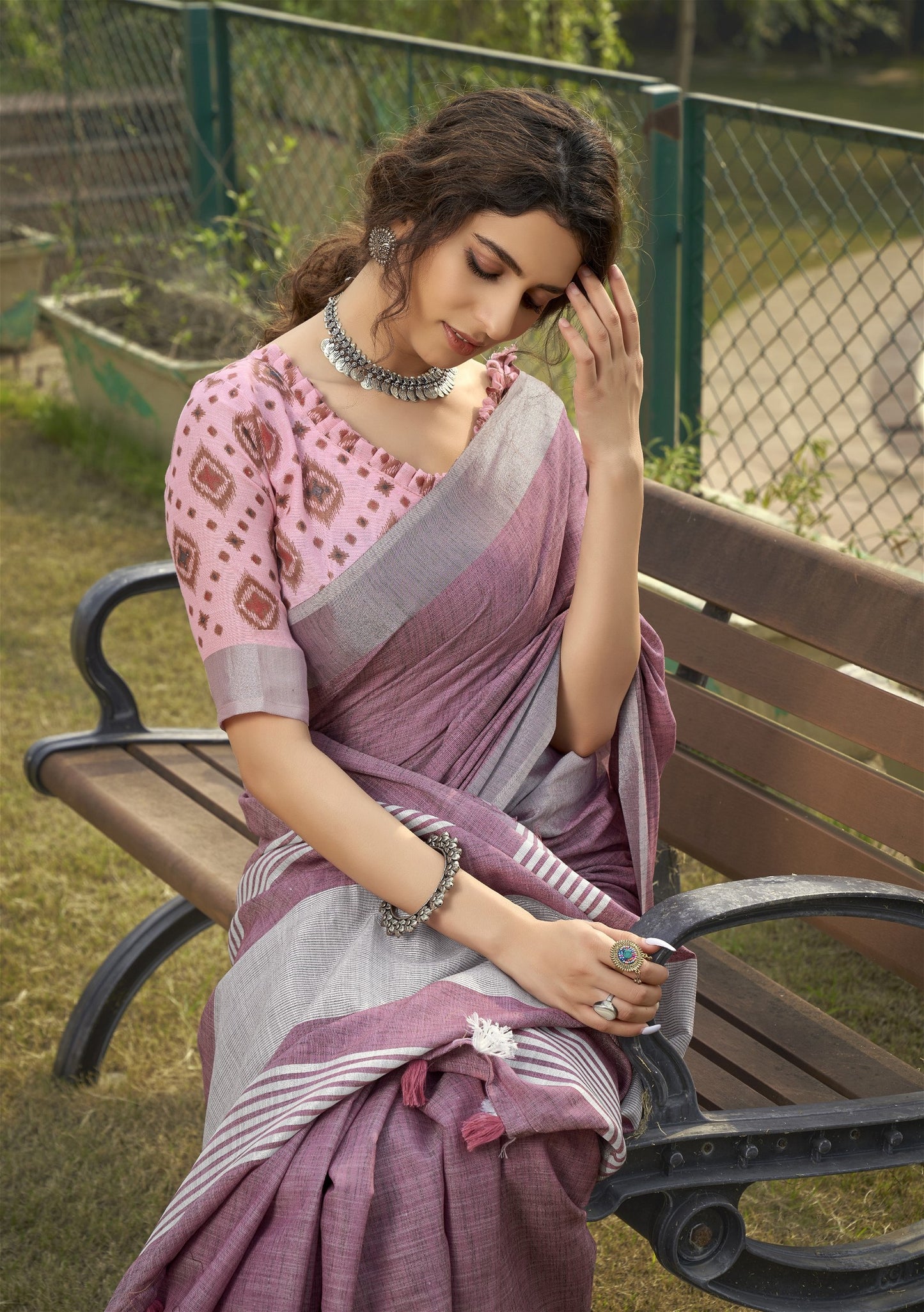 Soft linen Silk With Khadi Print Saree