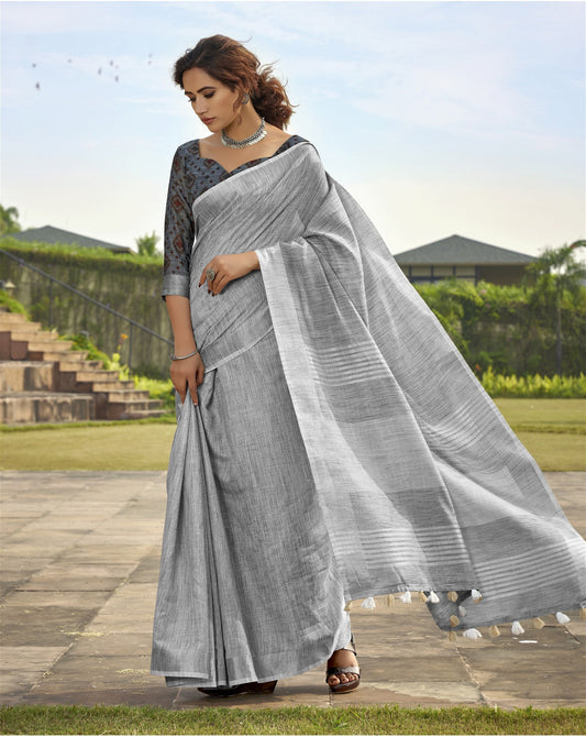 Soft linen Silk With Khadi Print Saree