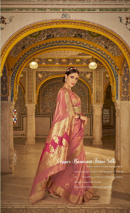 Pink Colour Banarasi Tissue Silk Saree