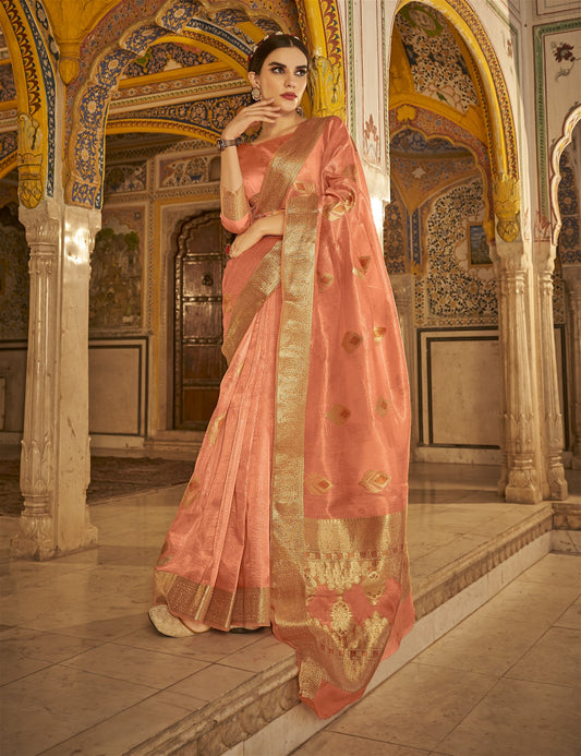 Pink Colour Banarasi Tissue Silk Saree