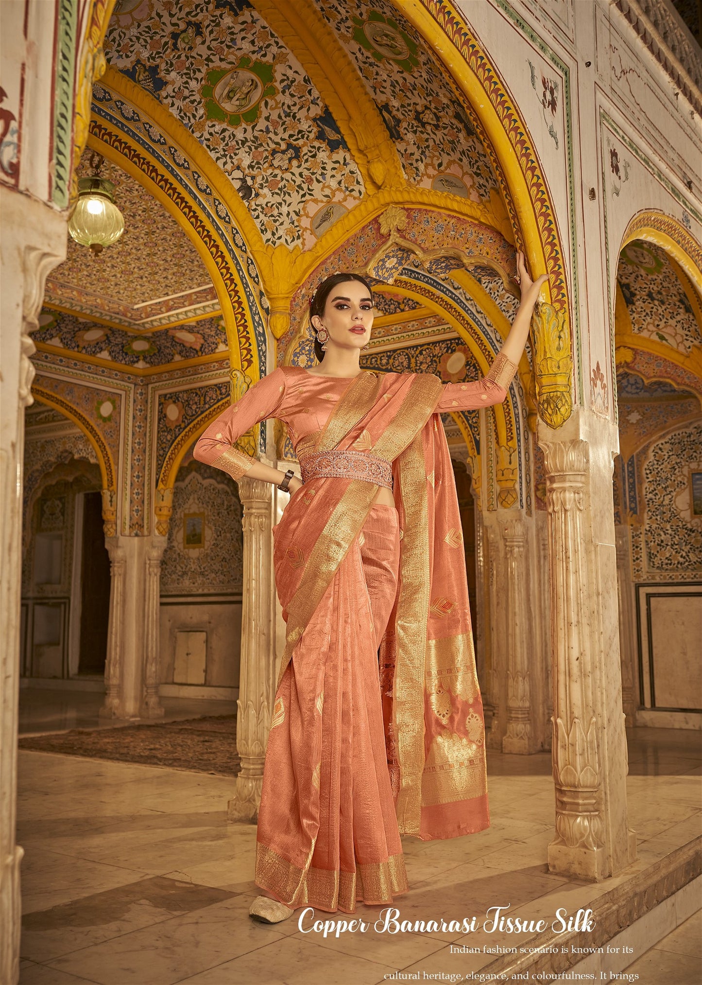 Pink Colour Banarasi Tissue Silk Saree