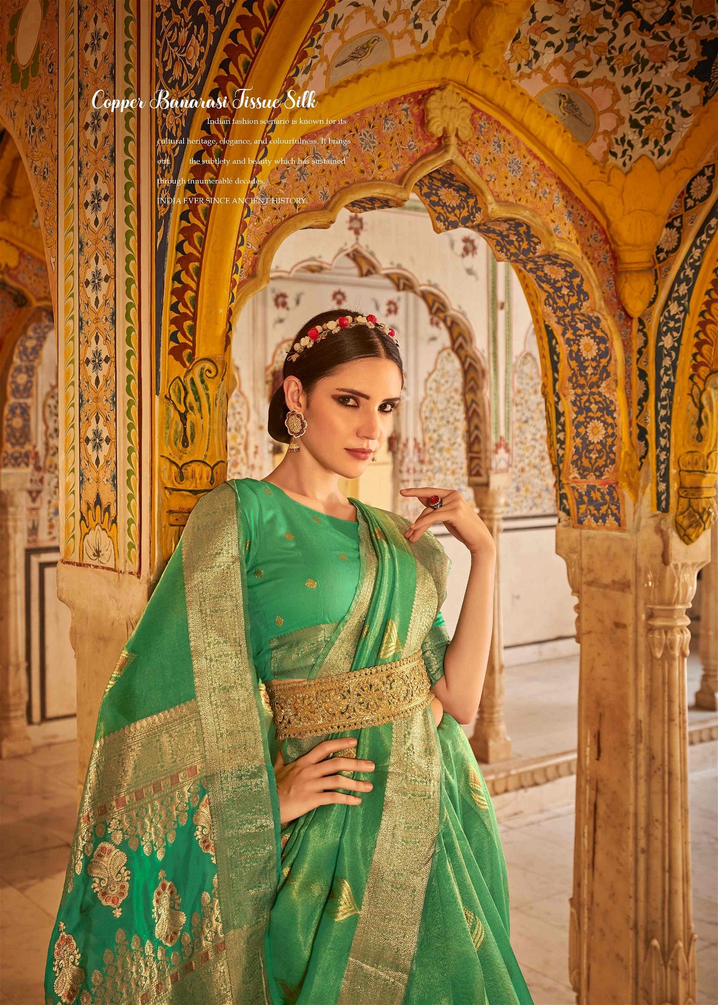 Green Colour Banarasi Tissue Silk Saree