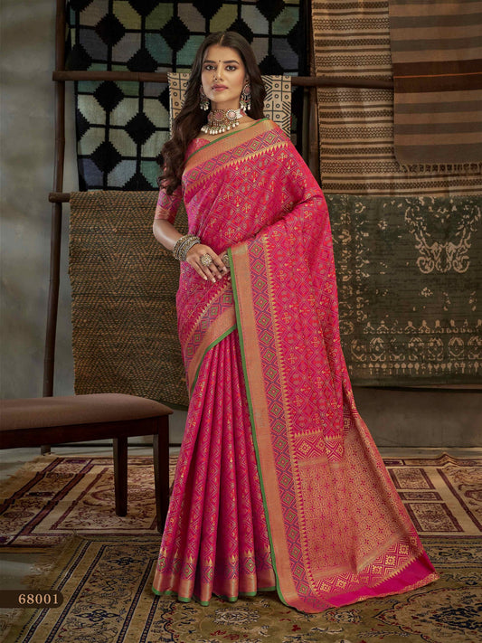 Beautiful PInk Banarasi Patola Silk Saree