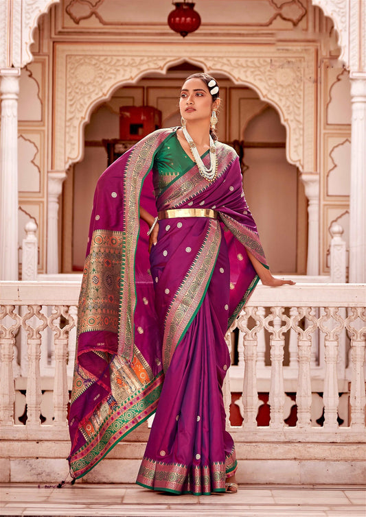 Purpel Colour Banarasi Soft Silk Saree For Women's