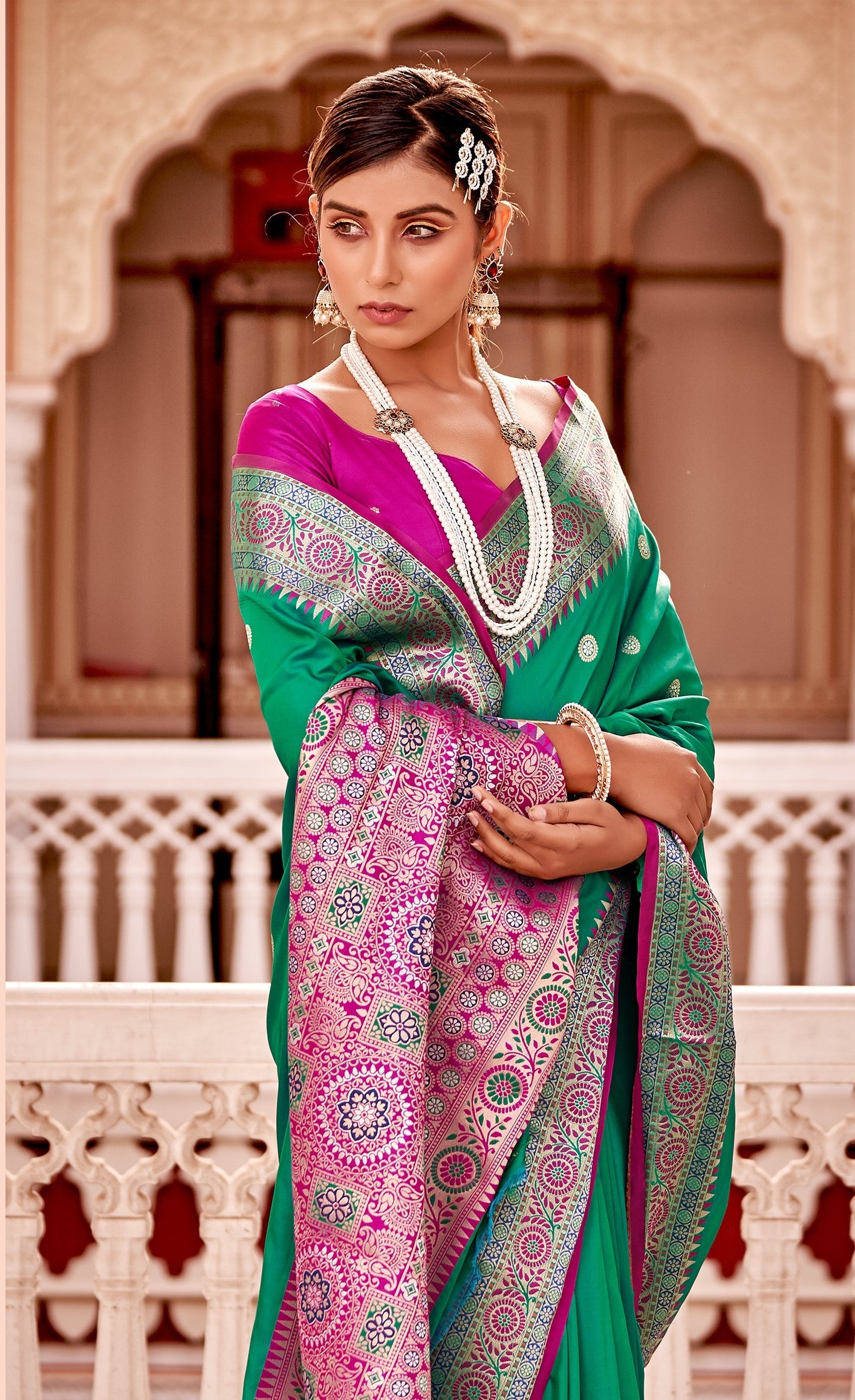 Green Colour Banarasi Soft Silk Saree For Women's