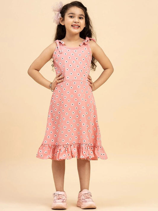 Pink Colour Polyester Girls Casual Dress