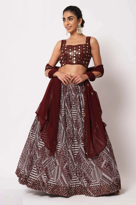 Maroon Floral Printed Art Silk Lehenga Choli