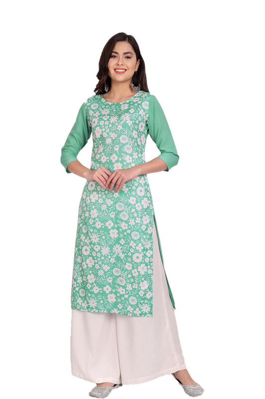 Women's Rama Colour Printed Crepe Straight Kurti