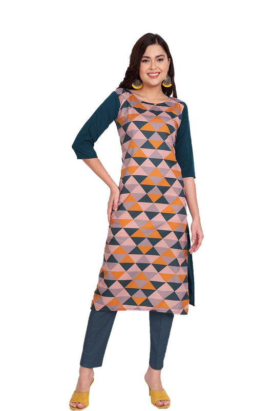 Women's Mustard Colour Printed Crepe Straight Kurti