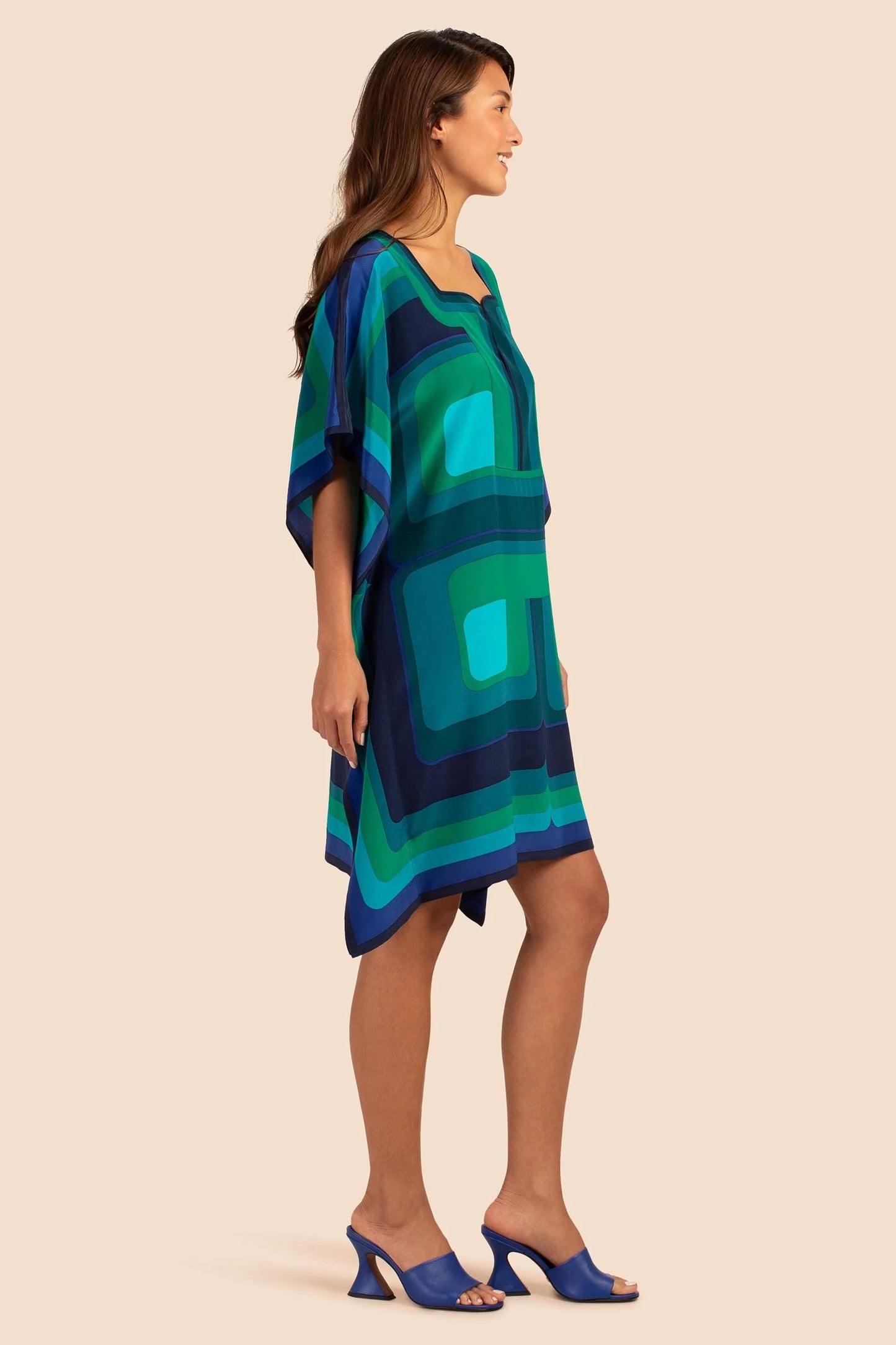 Blue Colour Printed Crepe Silk Party Wear Kaftan