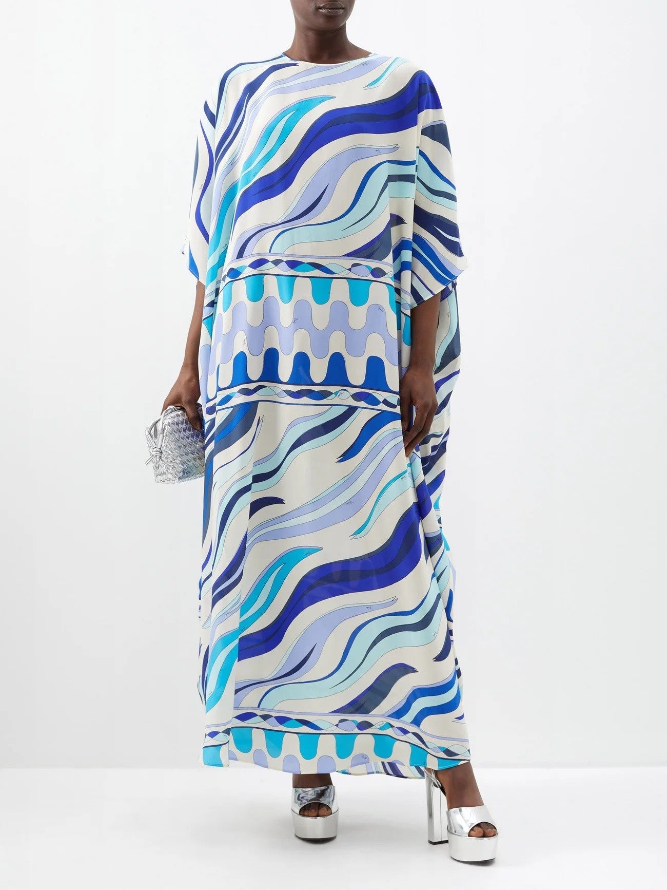 Multicolor Printed Crepe Silk Party Wear Kaftan