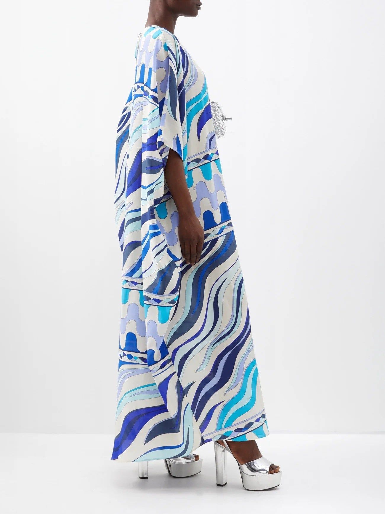 Multicolor Printed Crepe Silk Party Wear Kaftan