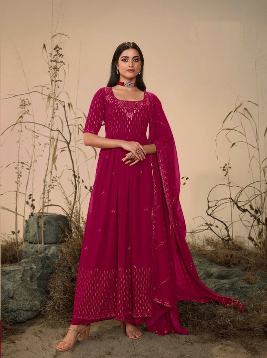 Pink Colour Georgette Party Wear Salwar Kameez with Thread and Embroidered Squence work