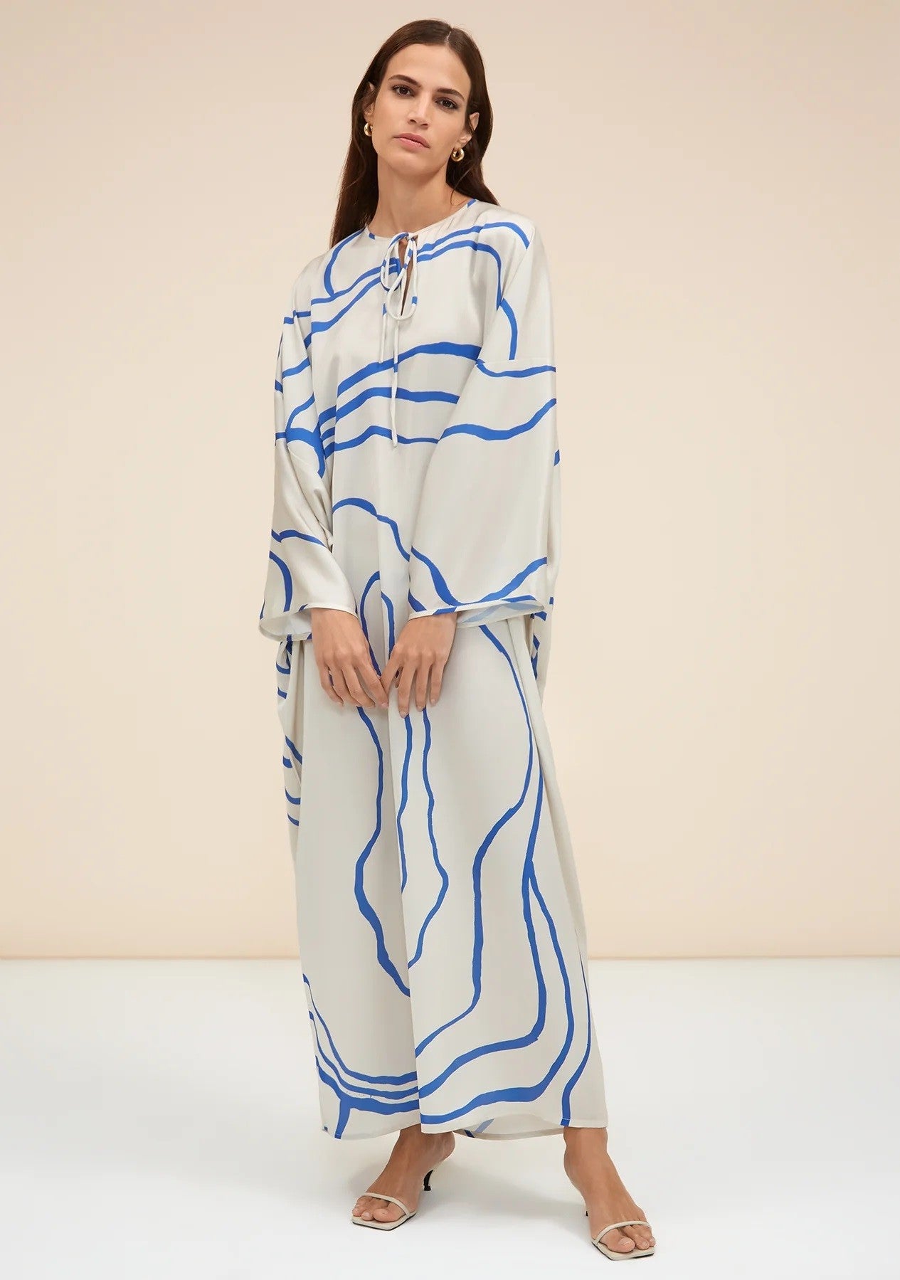 Blue Colour Printed Organza Silk Party Wear Kaftan