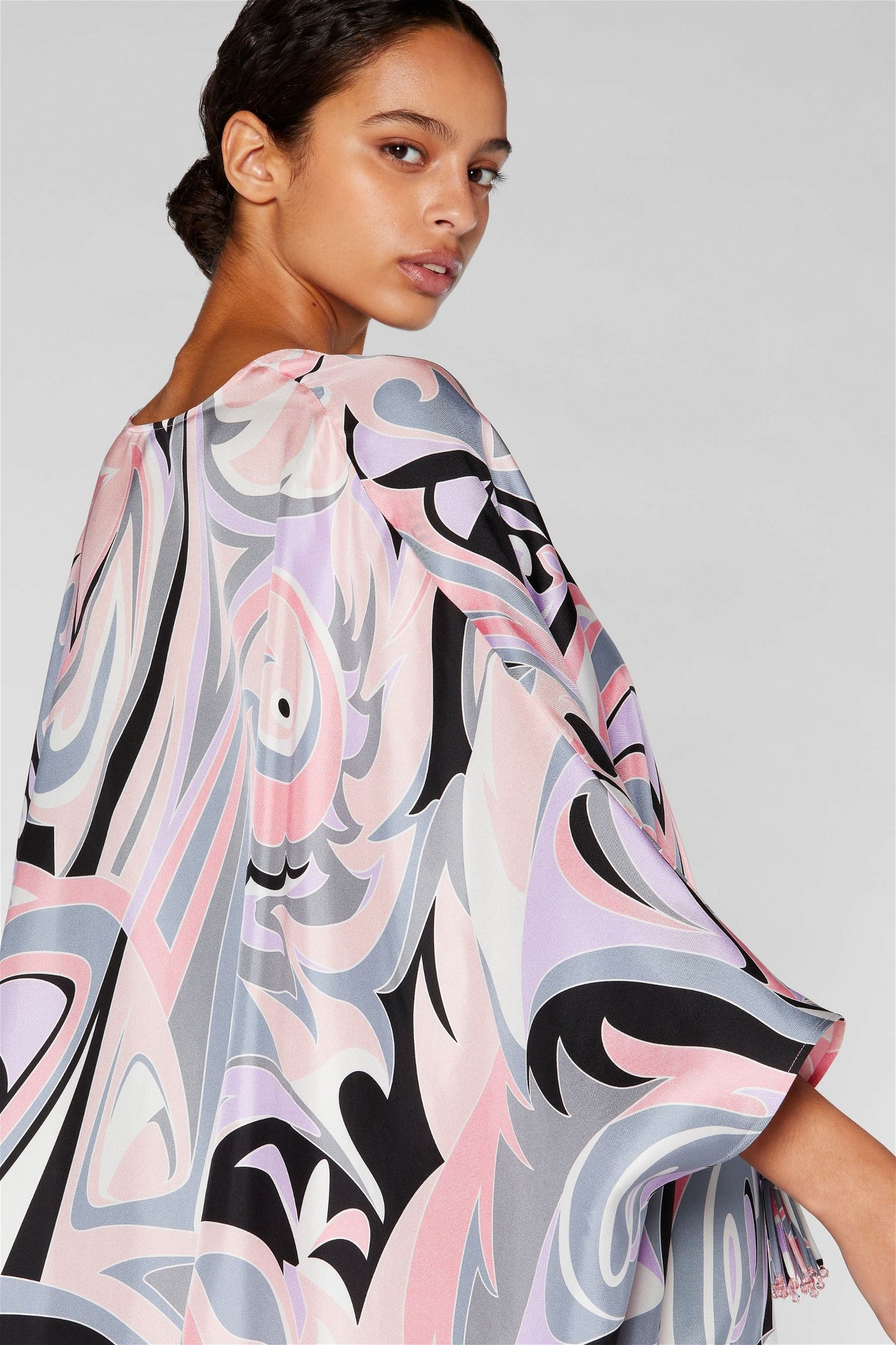 Pink Colour Printed Satin Silk Party Wear Kaftan