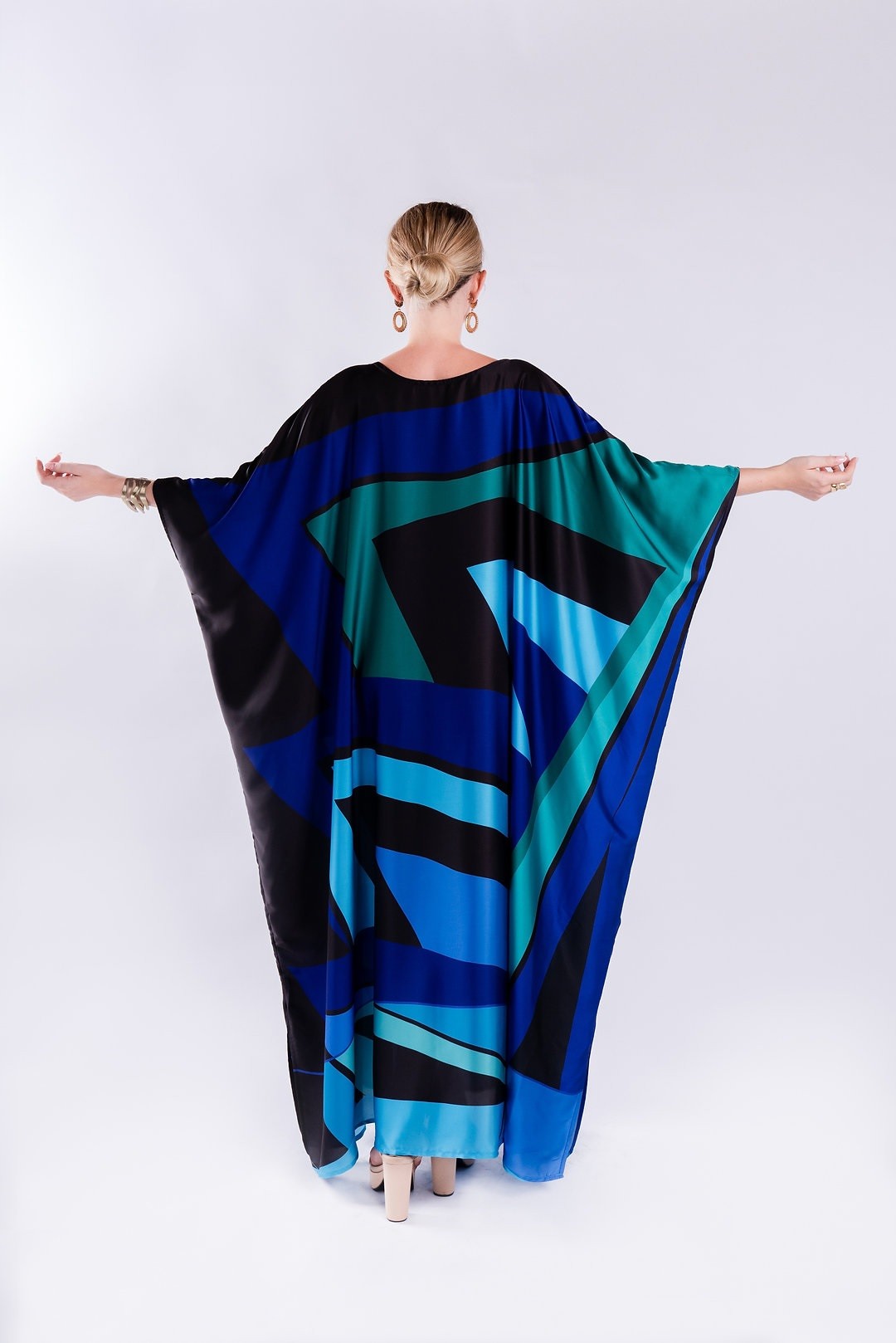 Blue Colour Printed Satin Silk Party Wear Kaftan