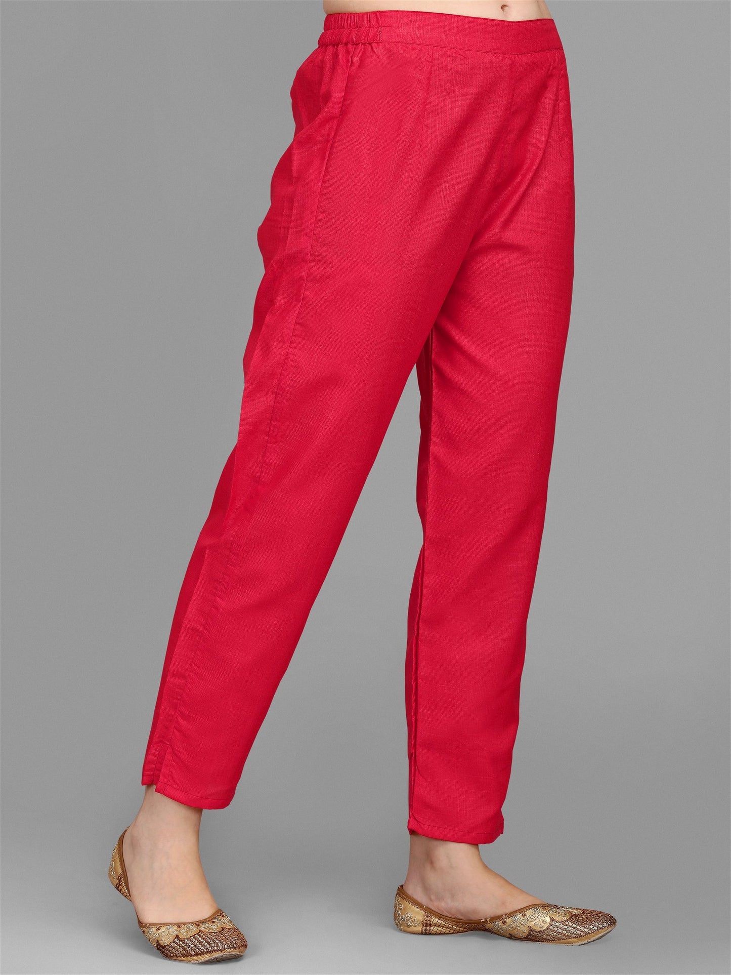 Musterd Colour Slub Cotton Embroidery Kurta Pant Dupatta Set For Women's