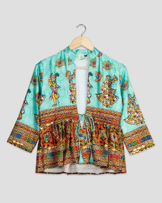 Sky Blue Colour Gamthi Printed Jacket For Women's