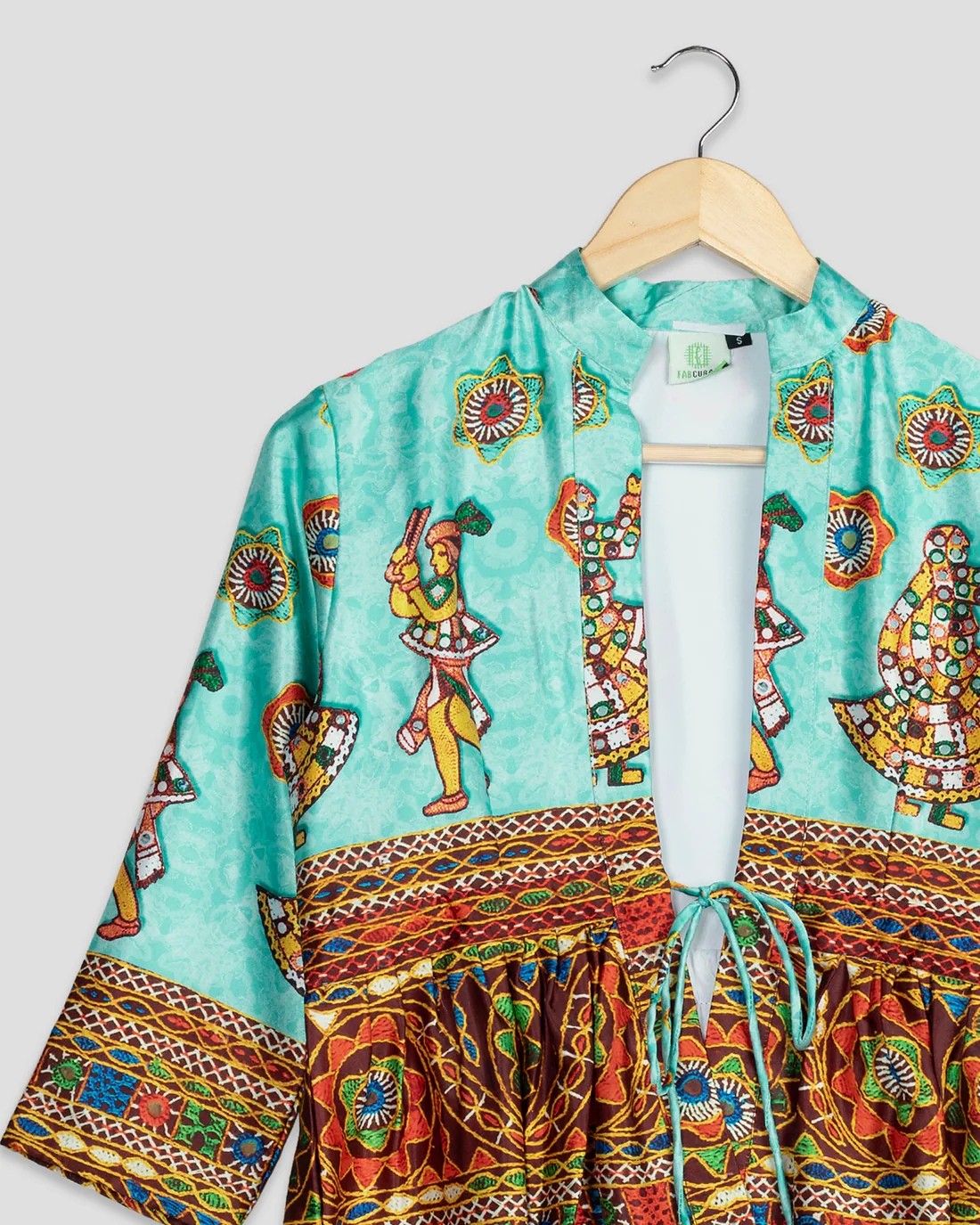 Sky Blue Colour Gamthi Printed Jacket For Women's