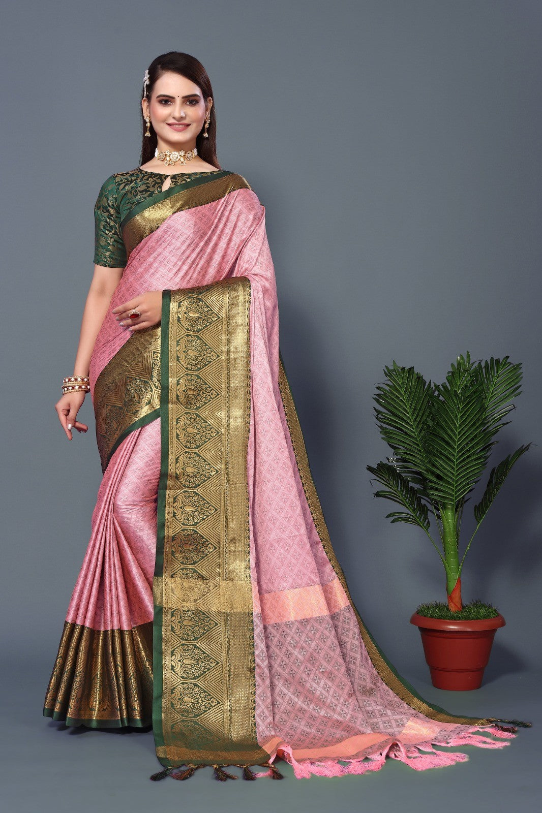 Pink Colour Cotton Silk Saree For Women's