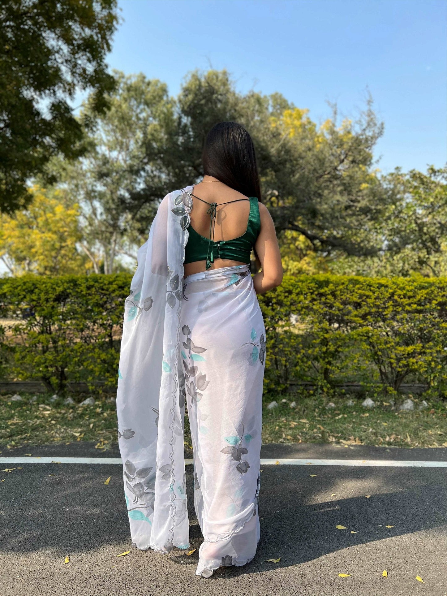 Grey Colour Chiffon Digital With Foil Print Saree For Women's