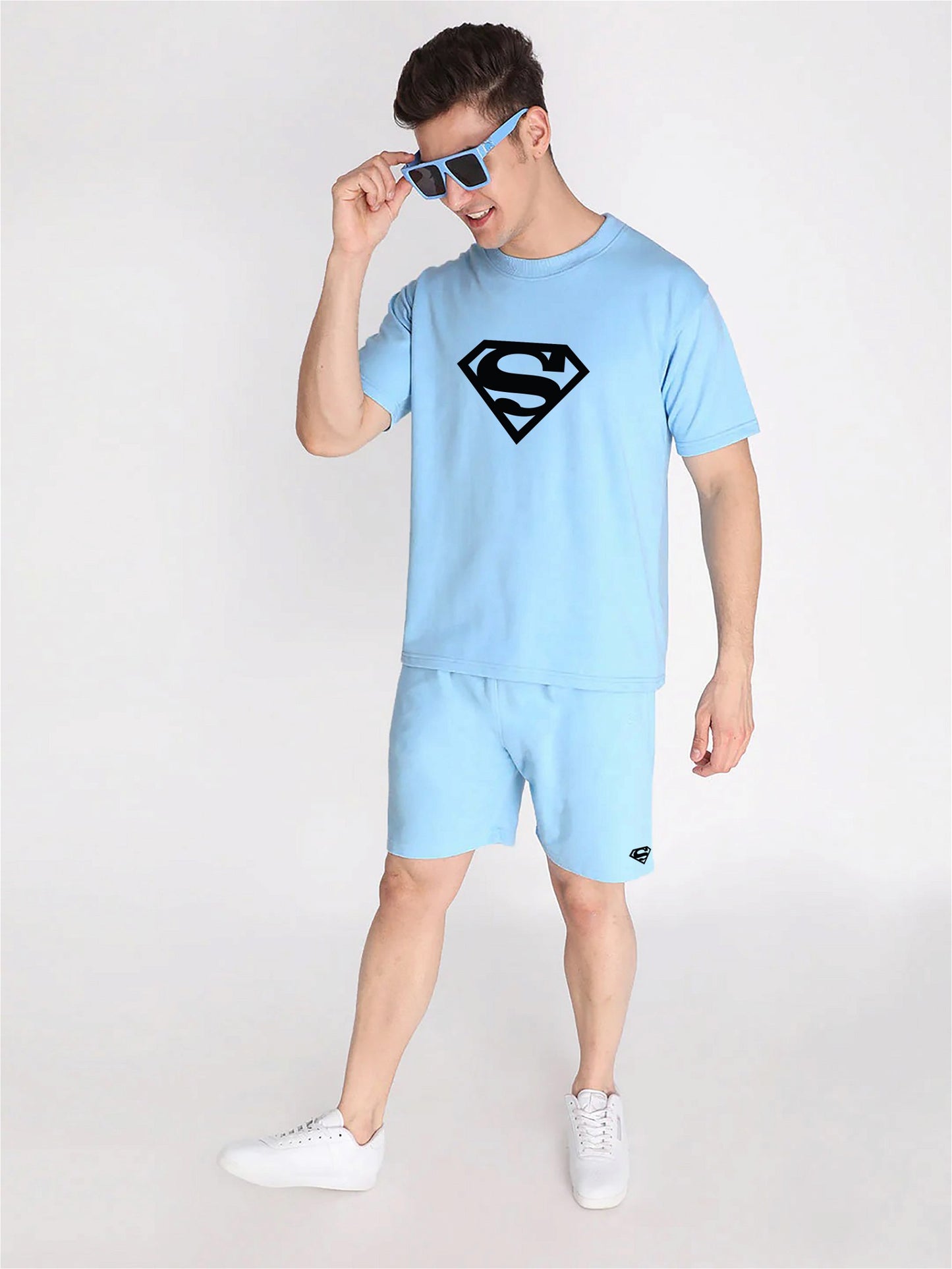 Sky Plain T Shirt Half Sleeve And Shorts With Pocket