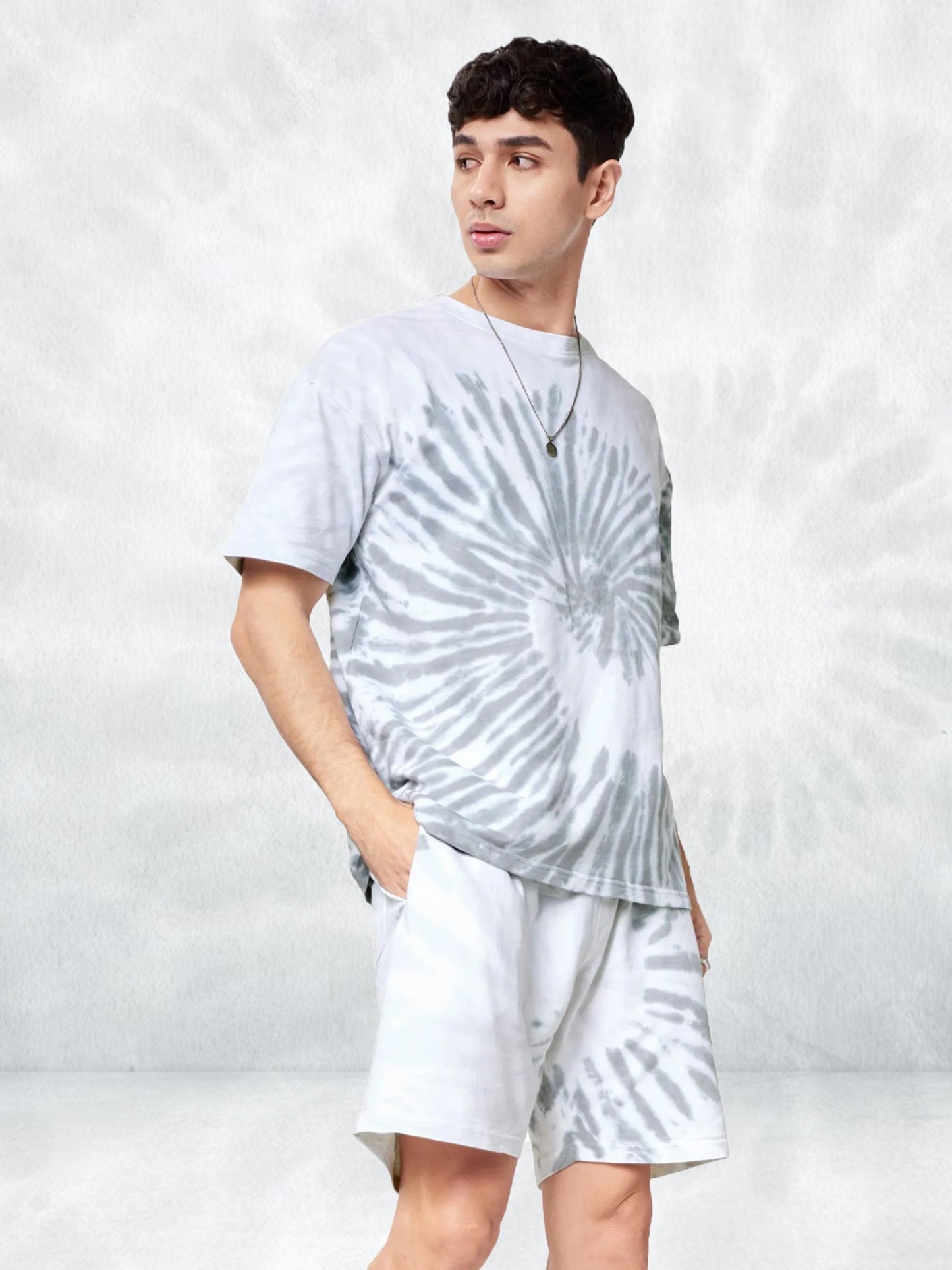 White And Grey Tie And Dye Stylish Oversize Men's Co Ord Set