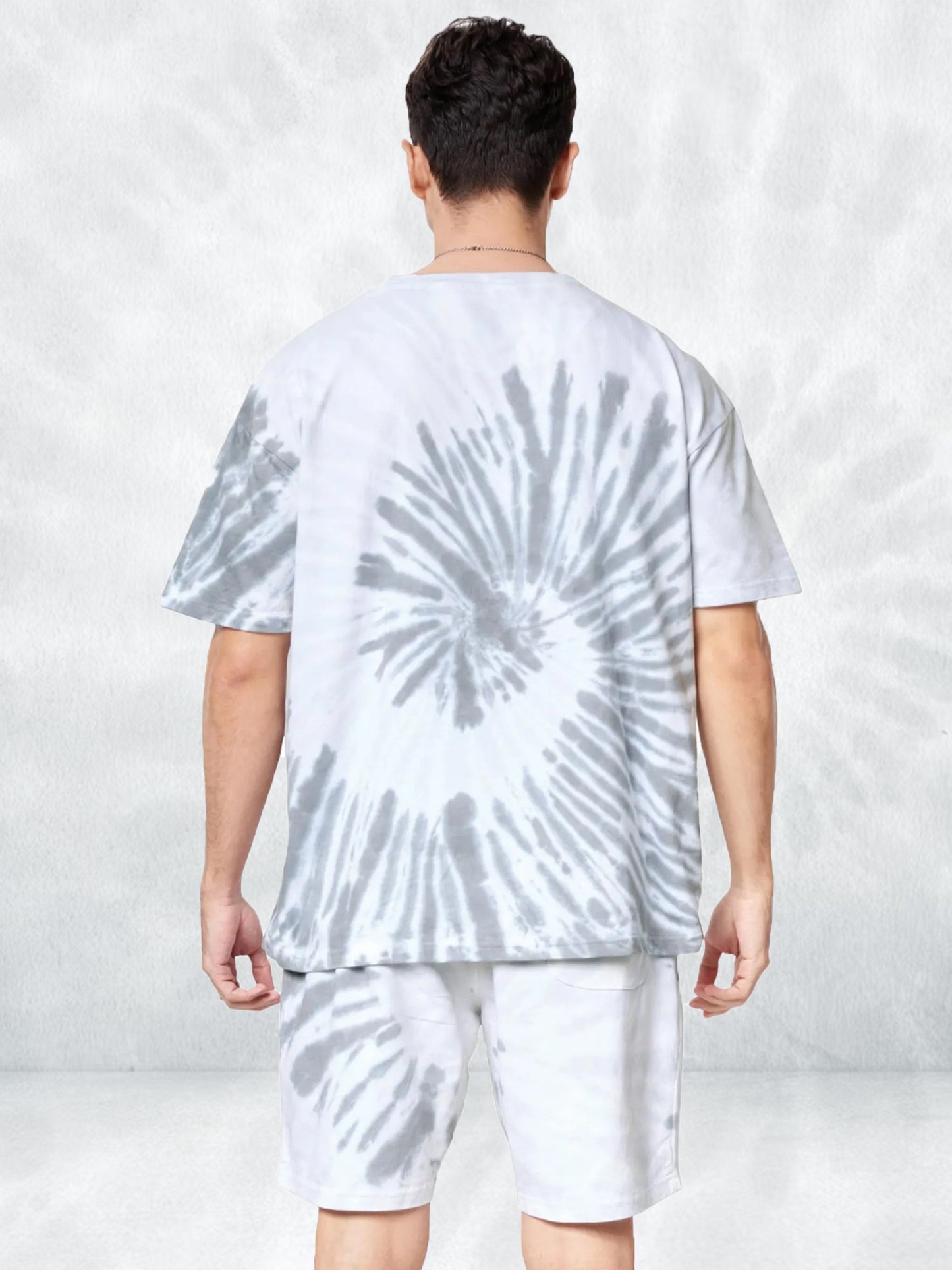 White And Grey Tie And Dye Stylish Oversize Men's Co Ord Set