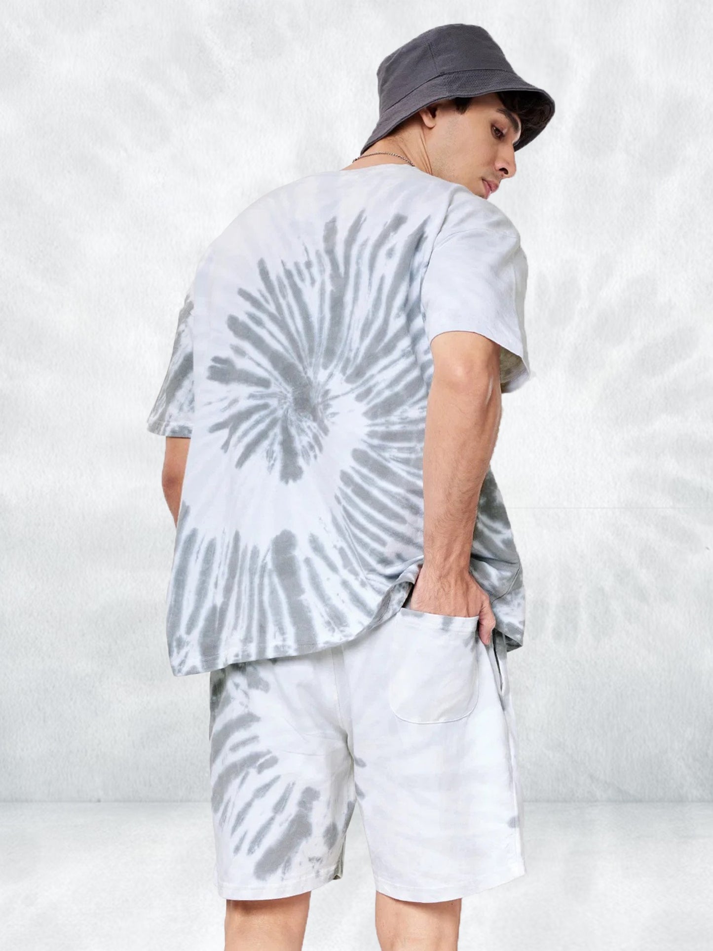 White And Grey Tie And Dye Stylish Oversize Men's Co Ord Set