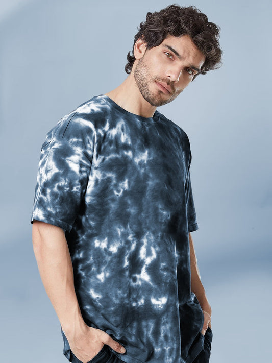 Dark Grey Tie And Dye Stylish Oversize Men's Co Ord Set