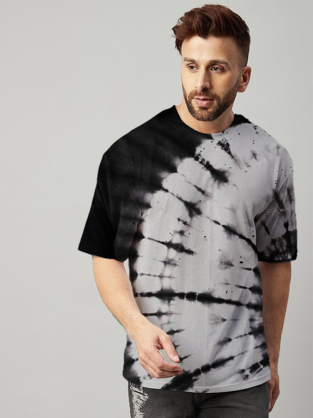 Black And Grey Tie And Die Oversize T-shirt For Men