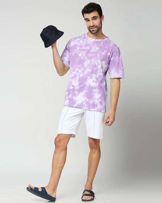 Purple And White Tie And Die Oversize T-shirt For Men