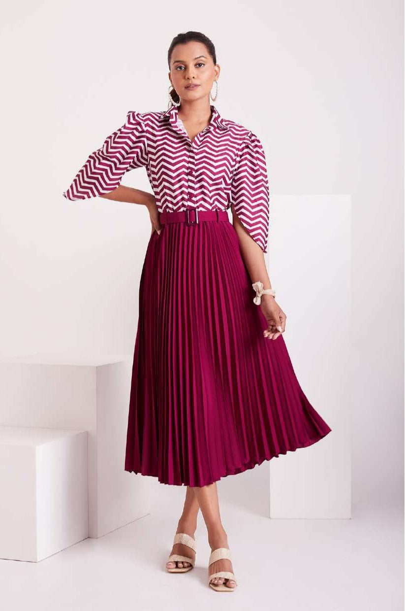 Purple and White Pleated Western Wear Stylish Dress For Women